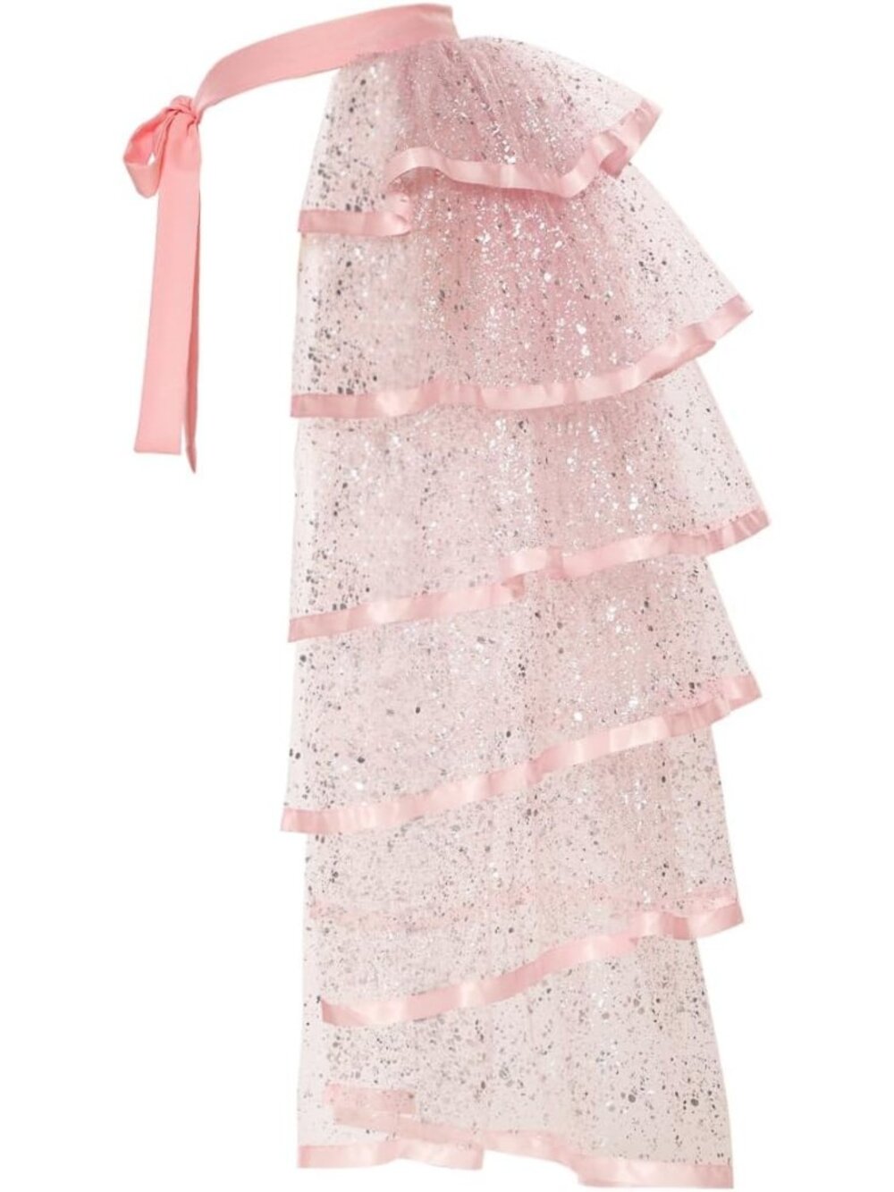 Women's Pink With Silver Foil 6 Layer Tie Belt Sequin Tulle Tutu Bustle Skirts